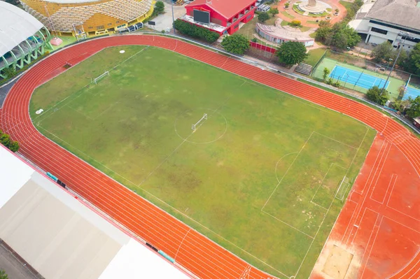 Aerial Top View Rubber Floor Red Running Track Sports Stadium —  Fotos de Stock