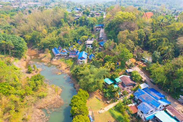 Aerial Top View Residential Local Houses Mon Village Nature Trees — Stok fotoğraf