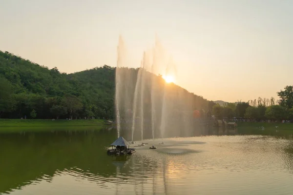 Spectacle Fontaine Dans Étang Lac Dans Parc Jardin Dans Ville — Photo
