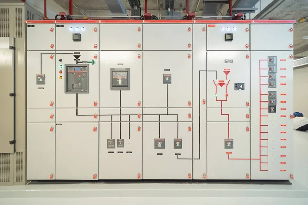 Close up of Industrial electric switch panel power plant in industry factory. Switchgear operation control station monitor manufacturing factory system. generator