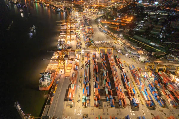 Luchtfoto Van Containervrachtschip Export Import Business Logistiek Internationale Goederen Stedelijke — Stockfoto