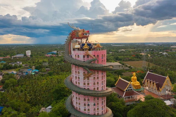 Flygfoto Över Wat Samphran Eller Kinesiska Draktemplet Sam Phran District — Stockfoto