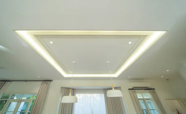Concealed lighting ceiling or coffer ceiling at home or house. Interior design decoration.