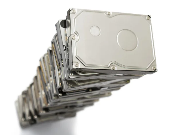 High stack of used hard drives — Stock Photo, Image