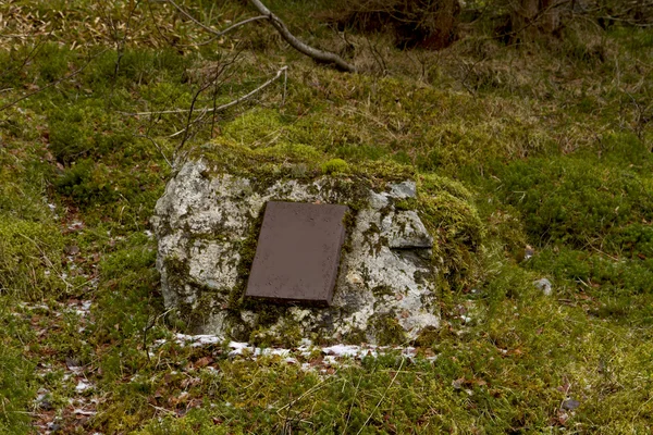 Iron plate in on stone in nature — Stock Photo, Image