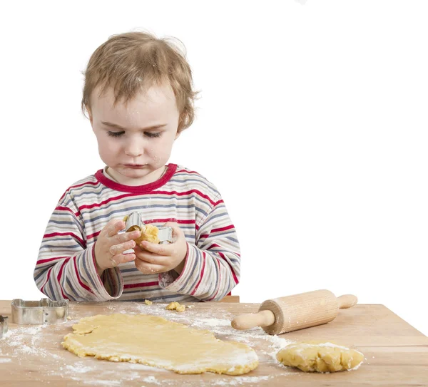 Barn med brödkavel och degen — Stockfoto