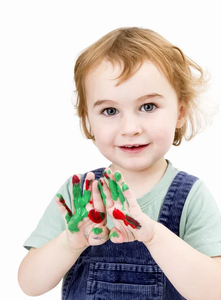 Söt flicka med finger färg — Stockfoto