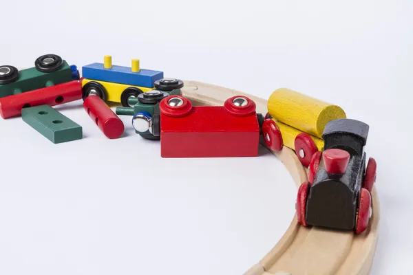 Trem de brinquedo de madeira caiu — Fotografia de Stock