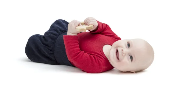 Улыбающийся малыш на белом фоне — стоковое фото