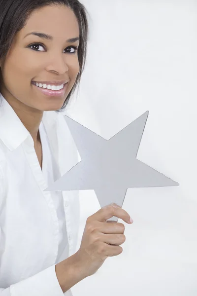 Afro-americano mulher segurando SIlver estrela — Fotografia de Stock