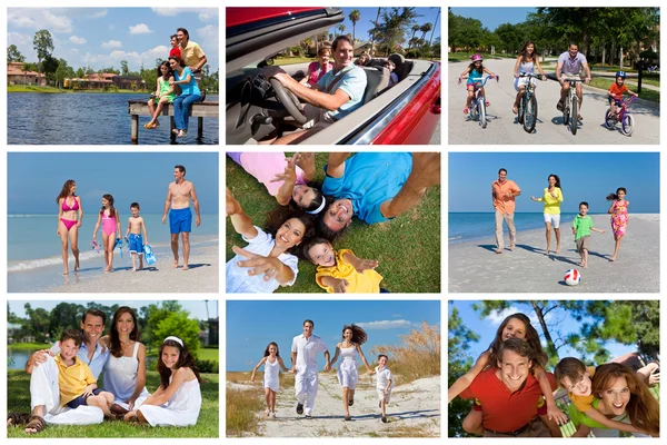 Glückliche aktive Familienmontage außerhalb der Sommerferien lizenzfreie Stockbilder