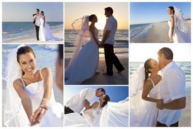 Bride & Groom Married Couple Sunset Beach Wedding clipart