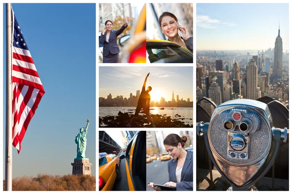 Junge Frau New York City Lifestylemontage — Stockfoto