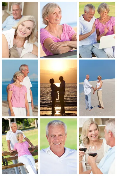Happy Retired Senior Couple Montage Romantic Vacation — Stock Photo, Image