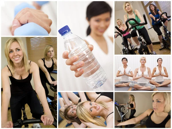 Healthy Lifestyle Montage Beautiful Women Exercising at Gym — Stock Photo, Image