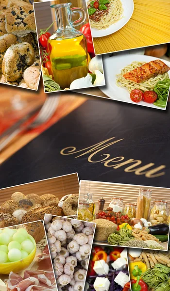 Mediterranean Healthy Food & Menu Montage — Stock Photo, Image