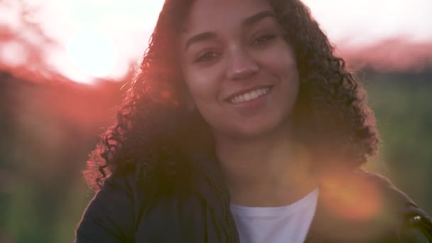 Beautiful Mixed Race African American Girl Biracial Teenager Young Woman — Vídeo de Stock