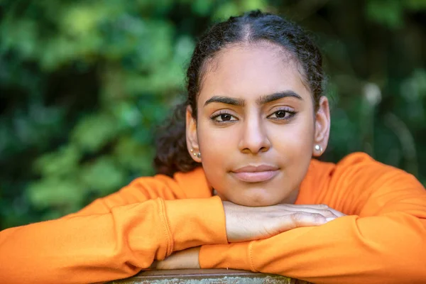 Outdoor Portrait Beautiful Happy Mixed Race African American Girl Teenager — Stockfoto
