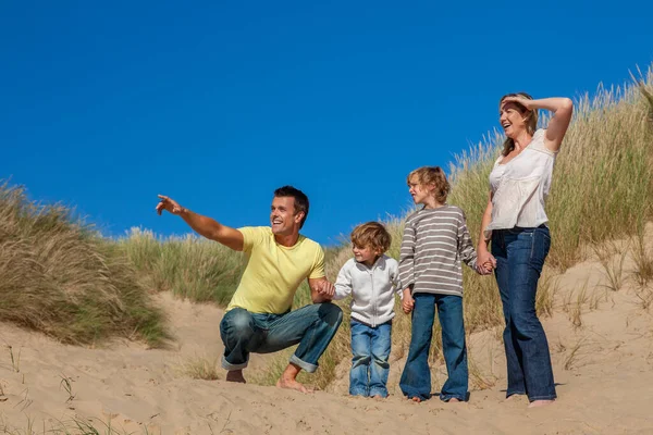 Happy Family Mother Father Two Sons Man Woman Children Walking — Fotografia de Stock