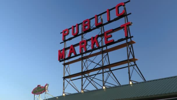 Nyilvános Piaci Felirat Pike Place Market Seattle Washington Usa — Stock videók
