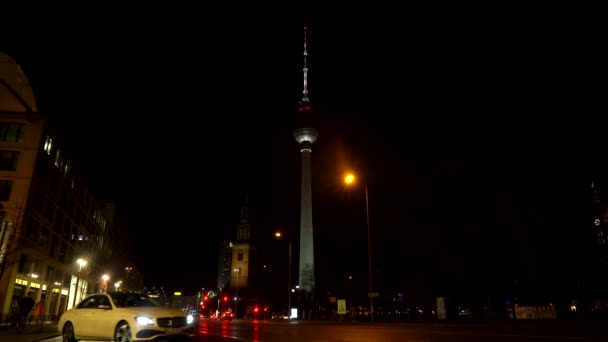 Karl Liebknecht Strasse Nacht Berlin Deutschland Februar 2019 Nachtsicht Taxi — Stockvideo