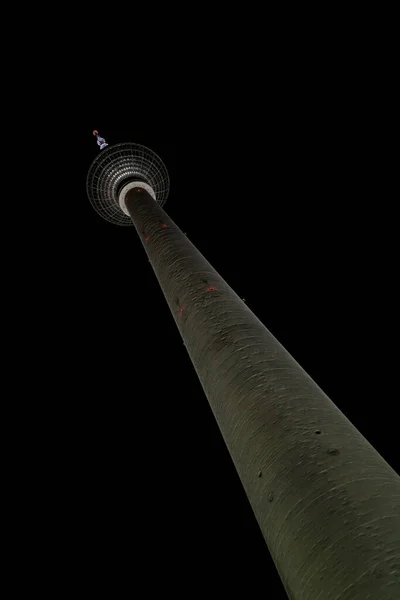 Berlin Television Tower at night, Berliner Fernsehturm against a blue sky, Berlin, Germany