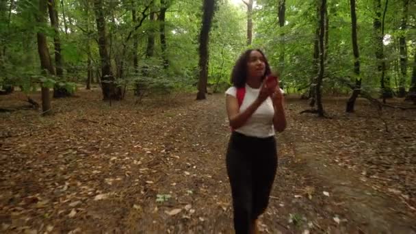 Teenage Mixed Race African American Girl Young Woman Hiking Red — Stock Video