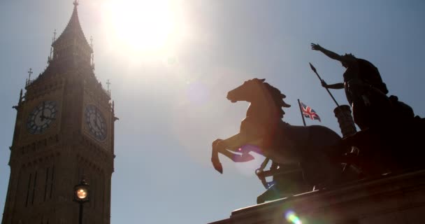 Big Ben Houses Parliament Union Jack Flag Flying Boadicea Boudica — Vídeo de Stock