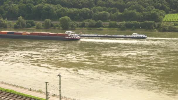 Rhine Valley Germany August 2017 Видеоклип Контейнерный Корабль Танкер Плывущий — стоковое видео