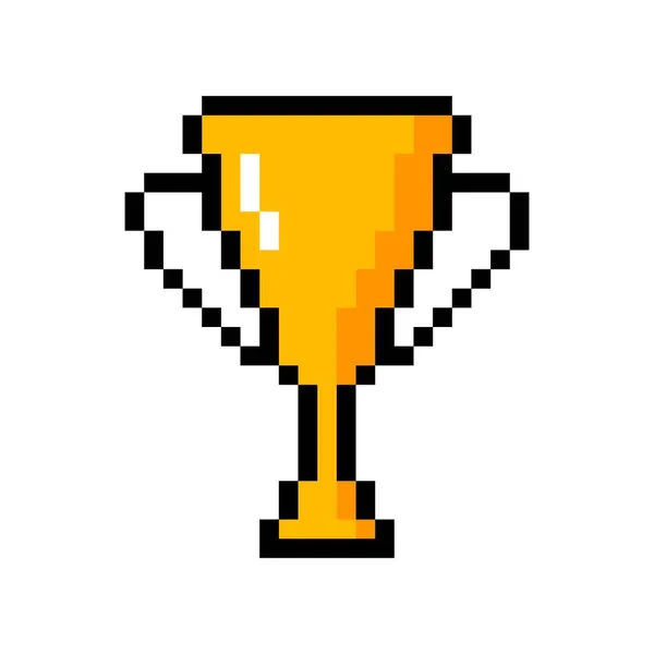 Gold pixel goblet icon. Symbol of winner and first place in an 8bit game — Stock Vector