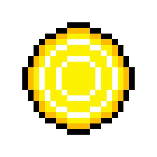 Goldpixelmünze. Gelbes Symbol des Spiels 8bit Währung — Stockvektor