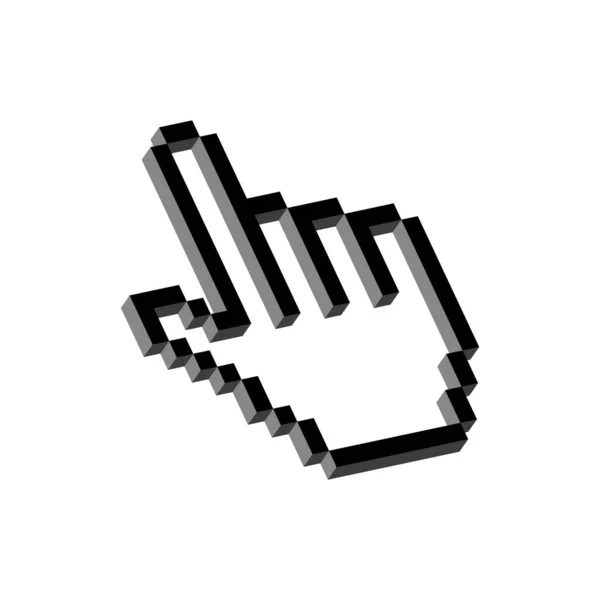 Pixel puntero de mano 3d. Cursor web para enlaces y selección de acciones — Vector de stock