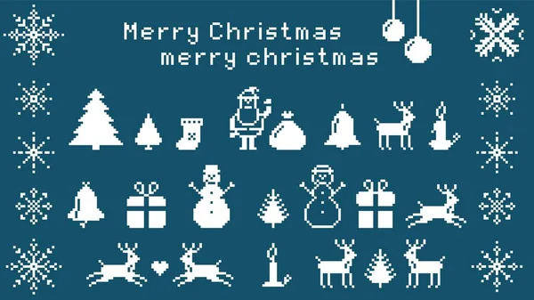 Jeu Pixels Noël Père Noël Avec Sac Cadeaux Sapins Festifs — Image vectorielle