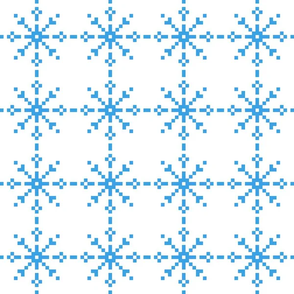 Boże Narodzenie Niebieski Płatki Śniegu Pixel Bezszwowy Wzór Nowy Rok — Wektor stockowy