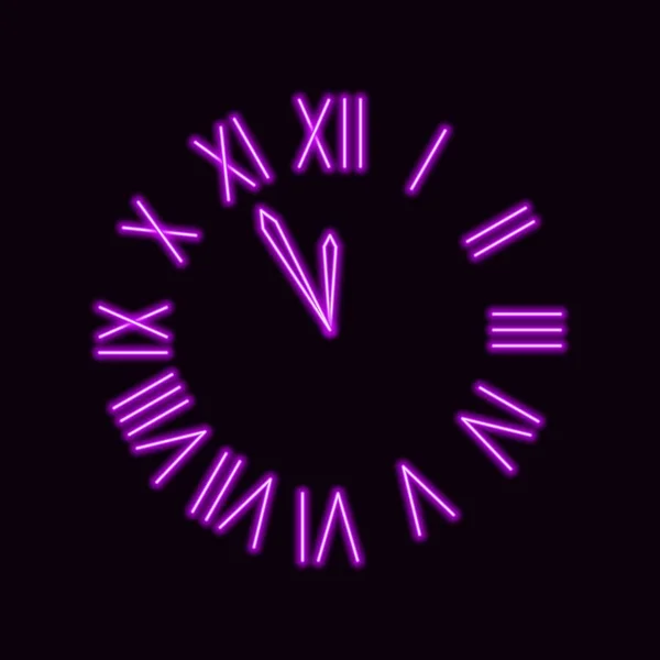 Neon clock with roman numerals — Stock Vector