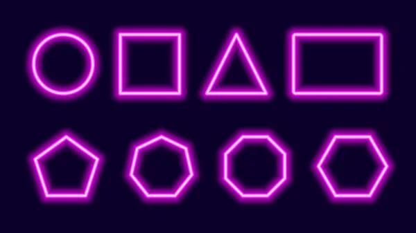 Geometric neon frames template. Purple shapes polygons and rectangles — Vettoriale Stock