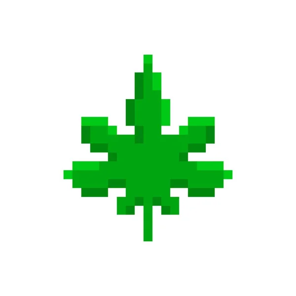 Green marijuana leaf pixel icon — Stock vektor