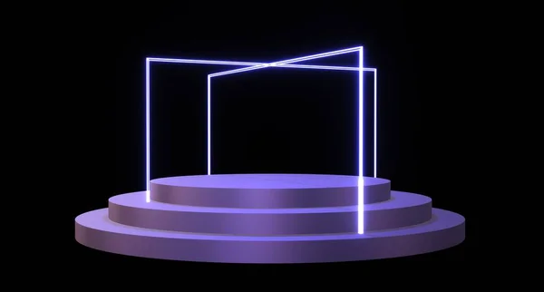 Podium com neon modelo de quadro laser duplo — Fotografia de Stock