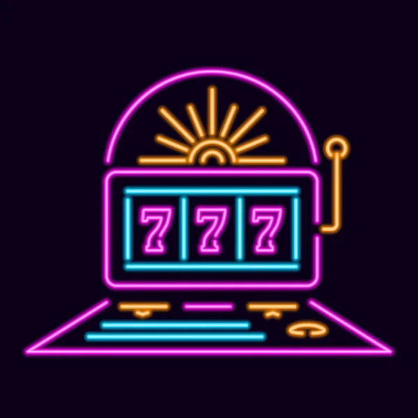 Játék neon gép. Lila szerencsejátékos világító vonalakkal — Stock Vector