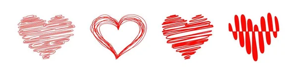 Kalbin Kırmızı Dış Hatları Kavisli Çizgileri Olan Romantik Selamlama Karalamaları — Stok Vektör