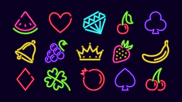 Neon szimbólumok szerencsejáték. Ragyogó szív vörös gránátalmával — Stock Vector