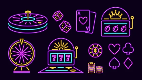 霓虹灯游戏机和赌博物品 — 图库矢量图片