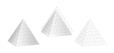 Geometrik ızgara 3d piramit. Tek renkli matematiksel dijital ağ izleyici ile gri üçgen