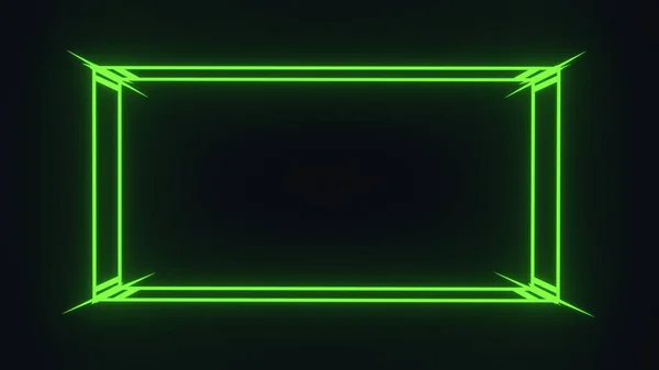 エネルギービームを持つ緑のサイバーフレーム サイバーパンクとレイブパーティーのレーザーダーク3Dレンダリングフレア ハイライト付きのデジタル主導の看板 未来型電気広告合成波 — ストック写真