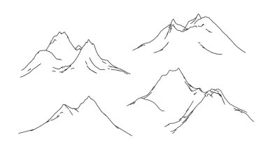 Ana hatları dik dağ aralığı çizimi. Everest Black Panorama taslağı. Açık havada kayalık uçurumlar vektör karla kaplı.