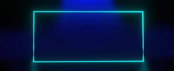 Moldura Verde Brilhante Nevoeiro Azul Retângulo Néon Com Laser Digital — Fotografia de Stock