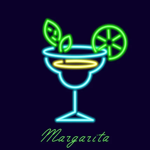 Neon margarita cocktail. Long drink drink in luminous glass — Stock Vector