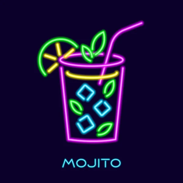 Neon mojito cocktail. Glowing purple long drink — Stock Vector