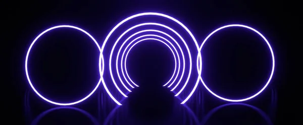 Quadro de círculos de néon com reflexão futurista — Fotografia de Stock