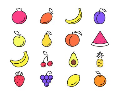 Renkli dolgu çizgisi resim simgelerine sahip meyveler